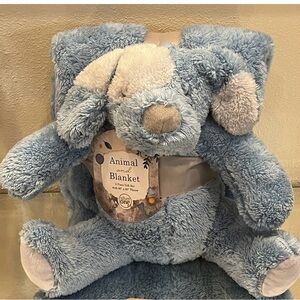 Silver One 2 PCS Plush Puppy Dog Baby Blue Animal and Throw Blanket Gift Set